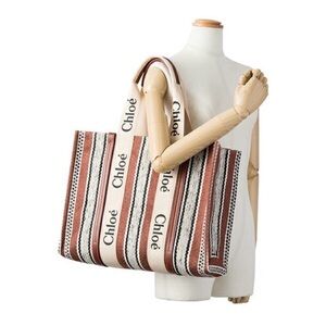 Chloé woody large Striped linen Tote bag